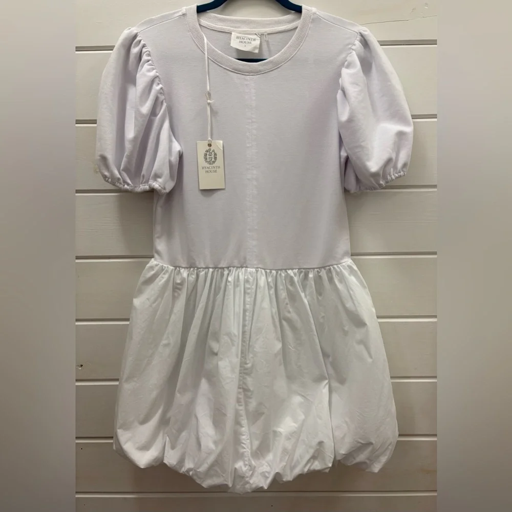 Hyacinth House Tuckernuck Bubble White Puff Sleeve Mini Dress size small NWT - Picture 9 of 10